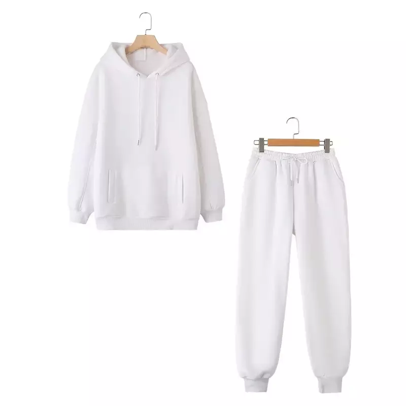 Conjunto de 2 piezas para mujer, sudadera holgada de algodón con capucha, sudadera Vintage de manga larga con bolsillos y pantalones, traje femenino