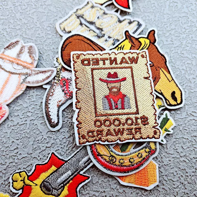 Cowboy Embroidery Patch DIY Cactus Horse Boots Revolver Cloth Sticker Iron on Patches Retro Bag Hat Badge Fabric Accessories