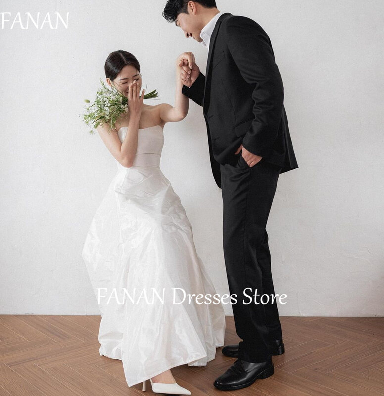 FANAN Korea w kolorze kości słoniowej proste suknie ślubne bez rękawów i bez rękawów, satynowe gorsety gorsetowe, wykonane na zamówienie suknie panny młodej Plus Size