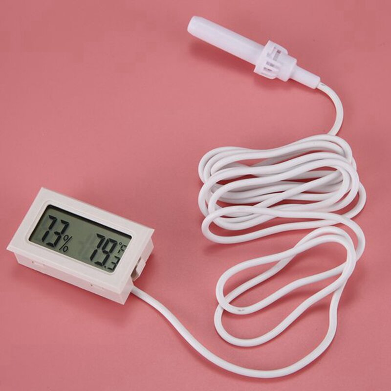 Higrómetro Fahrenheit con sonda de 1,5 metros, caja de Pet con pantalla Digital electrónica integrada, 1 Dc1.5V, 50-60 Celsius, blanco