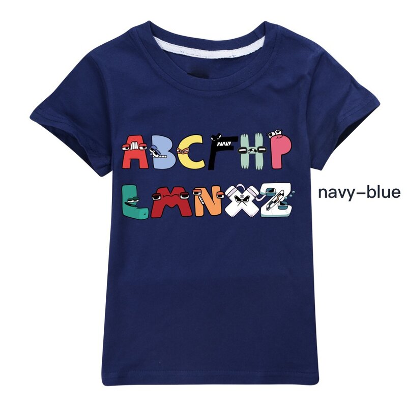 Camiseta de algodón con estampado de dibujos animados para niño y niña, ropa de manga corta con el alfabeto, Cosplay, novedad de verano