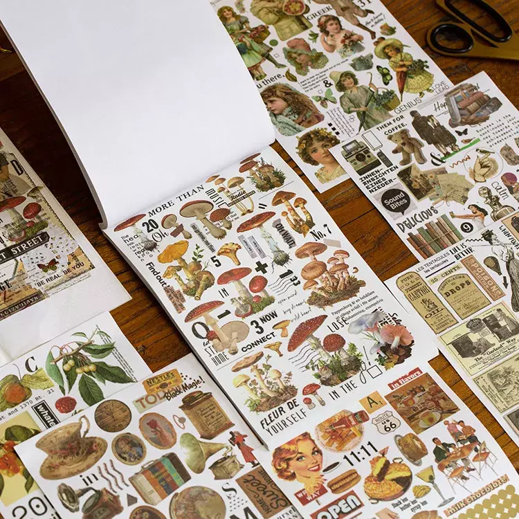 Manuale Yuxian Baotou Sticker Book serie periodica fresco manuale retrò adesivi materiale fai-da-te 50 fogli in 4 stili