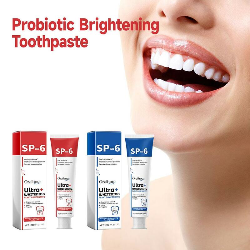 Creme dental clareador probiótico, Clareamento e remoção de manchas, Dentes respiratórios frescos, Sp-6, 2pcs