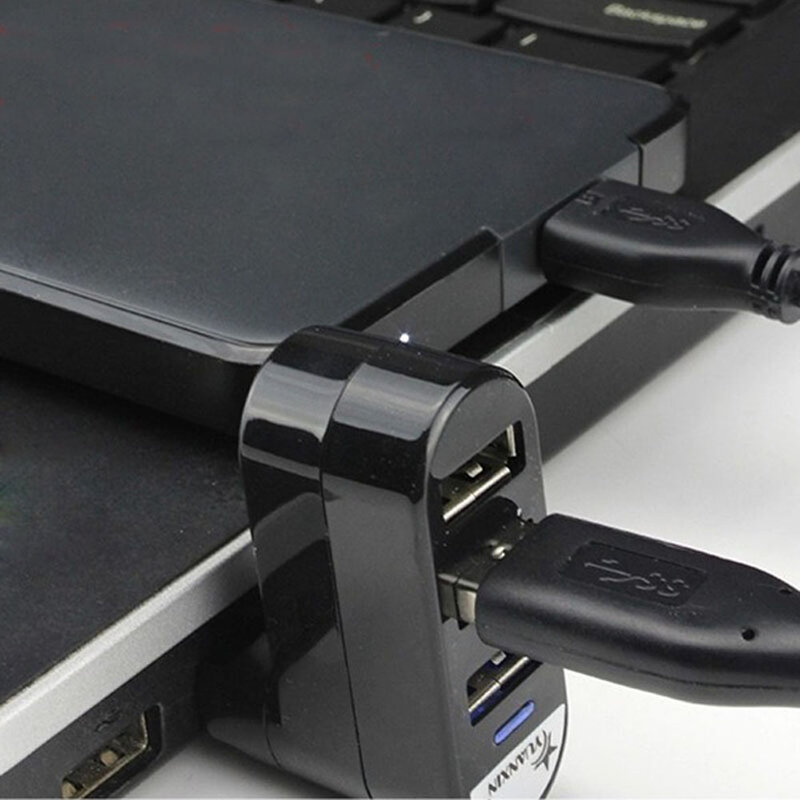 Concentrador de puertos USB 2,0 para ordenador portátil, Mini adaptador, divisor de 3 puertos, color negro