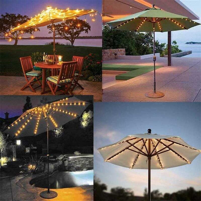 Outdoor impermeável LED Light String com controle remoto, guarda-chuva, lâmpadas, sombra, praia, jardim, decoração, 104 cores