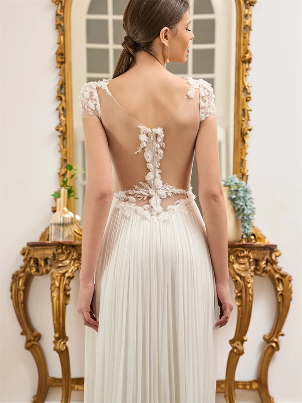 Gaun malam kerah V rendah menawan 2024 gaun malam A-Line tanpa lengan elegan seksi belahan samping gaun panjang lantai Vestidos De Novia