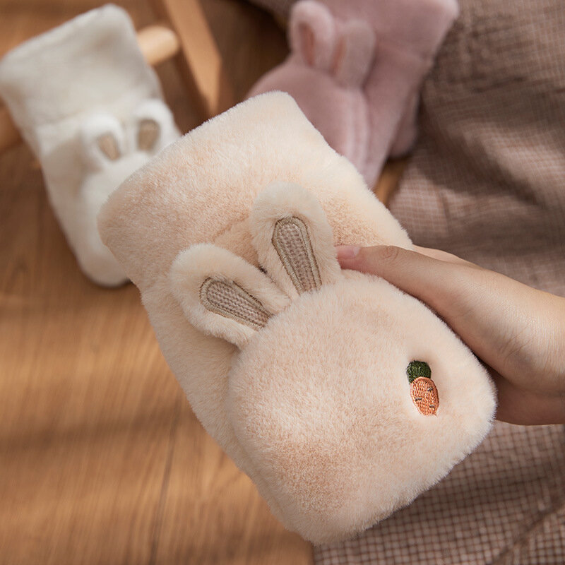 Cute Lovely Sweety Cartoon Rabbit Ears Winter Keep Warm Soft Clamshell Half Finger Gloves Fleece Thickened Drive Write