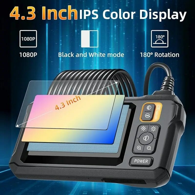 Industrial Endoscope Camera 8mm HD1080P 4.3inch IPS Screen 1080P Pipe Inspection Camera for Car Repair IP67 Waterproof 8 LEDS