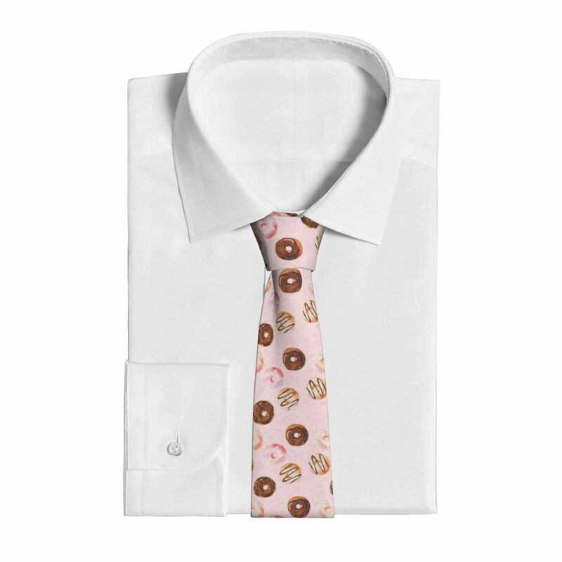 Pink Doughnuts Neckties Men Fashion Polyester 8 cm Wide Cute Neck Tie for Mens Suits Accessories Gravatas Cosplay Props