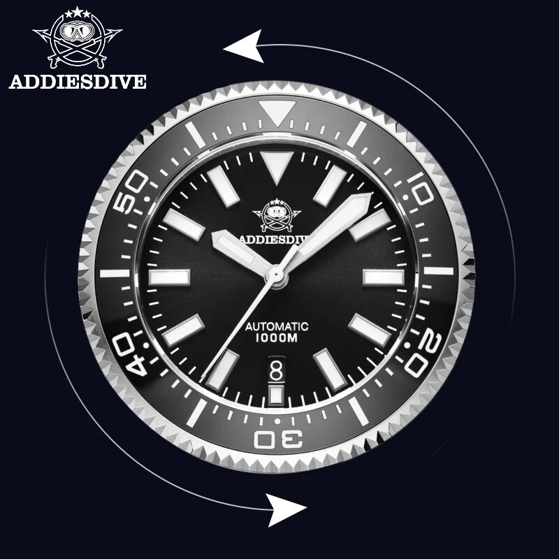 ADDIESDIVE 남성용 다이버 워치, 자동 사파이어 기계식 시계, 스테인리스 스틸 BGW9 야광 다이빙 손목시계, NH35, 1000m