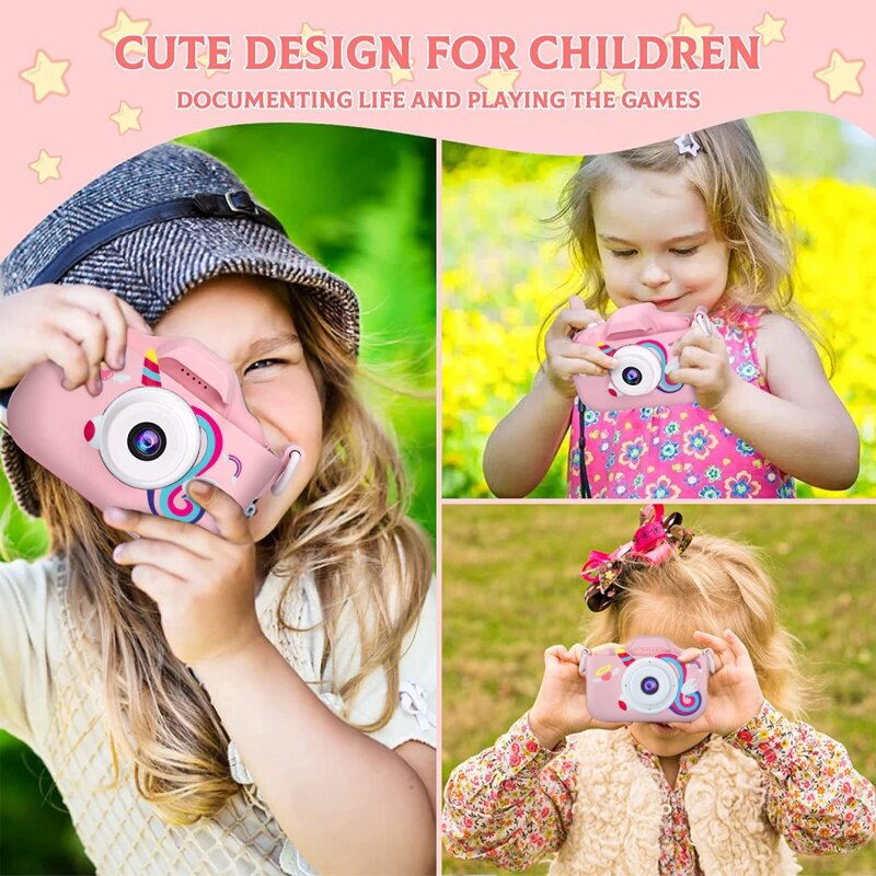 유니콘 카메라 세트 어린이 장난감 디지털 카메라, 생일 선물, 핑크 블루, 3-9 세 남아 여아