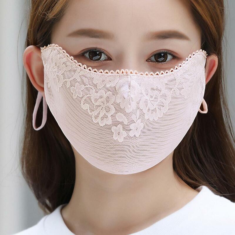 Masker Wajah olahraga sejuk, renda bernapas perlindungan matahari untuk wanita anak perempuan musim panas luar ruangan penutup wajah esensial