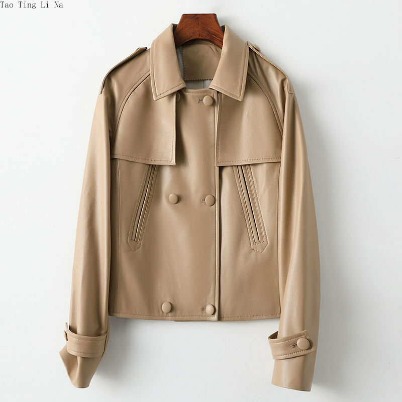 2023 Women New Fashion Genuine Sheepskin Coat Casual Real Sheep Leather Jacket H6