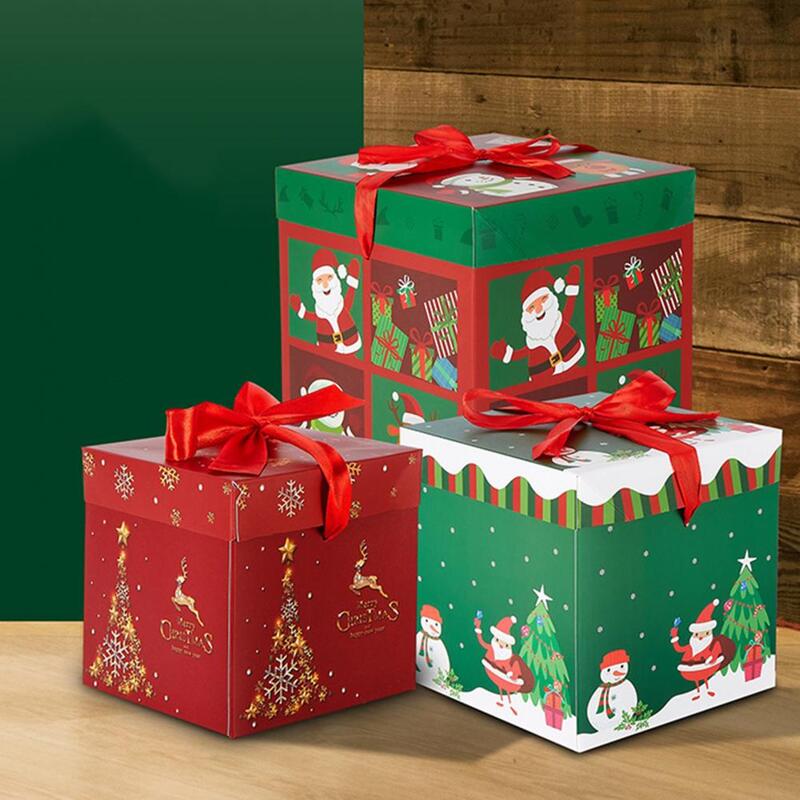 3 Stuks Kerst Geschenkdoos Set Opvouwbare Felle Kleur Kerst Eland Santa Kerstboom Decoraties Home Party Winter Ornament 2024