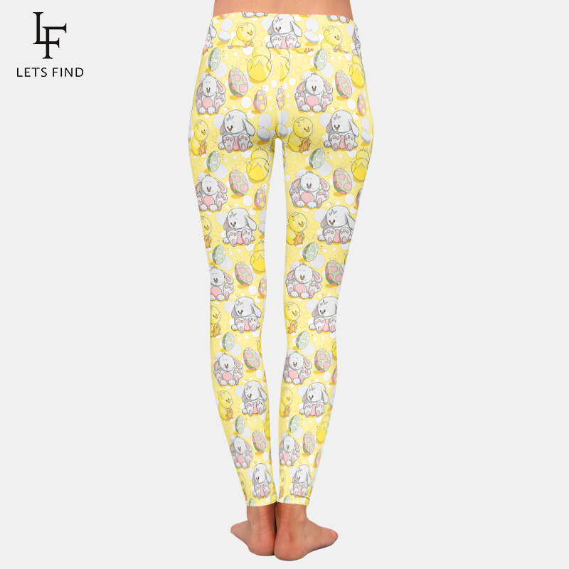 LETSFIND 2024 Spring New Women Fitness Legging High Quaility 3D Easter Eggs Chicks and Bunnies Pattern Print Trousers Pants