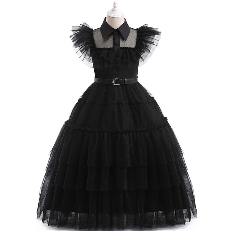Wednesday Addams Costume Girl Summer Party Birthday Vintage Gothic Black Dress Easter Teenage Prom Dresses Cosplay Maid Costume