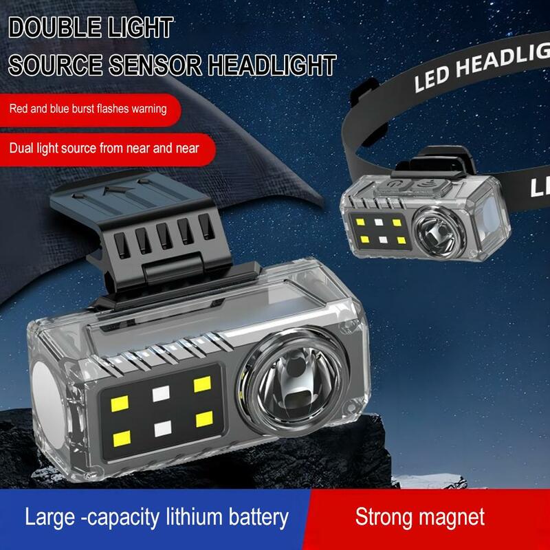 Head Lamp 5 Modes Sensor LED Lighting 2h Endurance Rechargeable Magnetic Base Portable Tools For Outdoor Adventures Y0N1