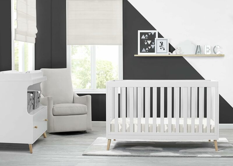 Essex 4-in-1 Convertible Baby Crib, Bianca White with Natural Legs