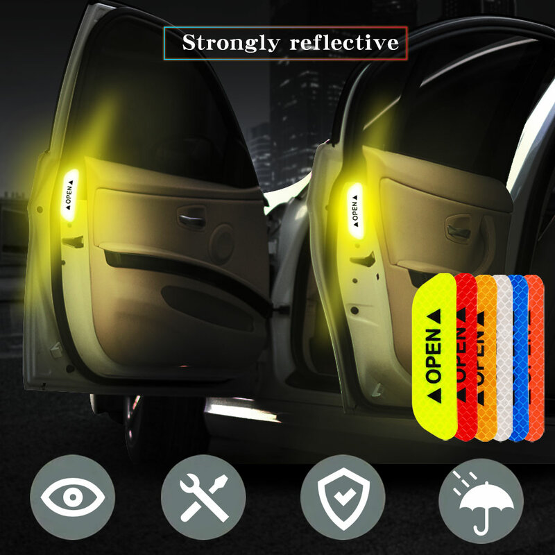 Pegatinas de seguridad para puerta de coche, 4-1 piezas, marca de advertencia Universal, cinta reflectante alta abierta, calcomanía nocturna, pegatina Exterior para motocicleta