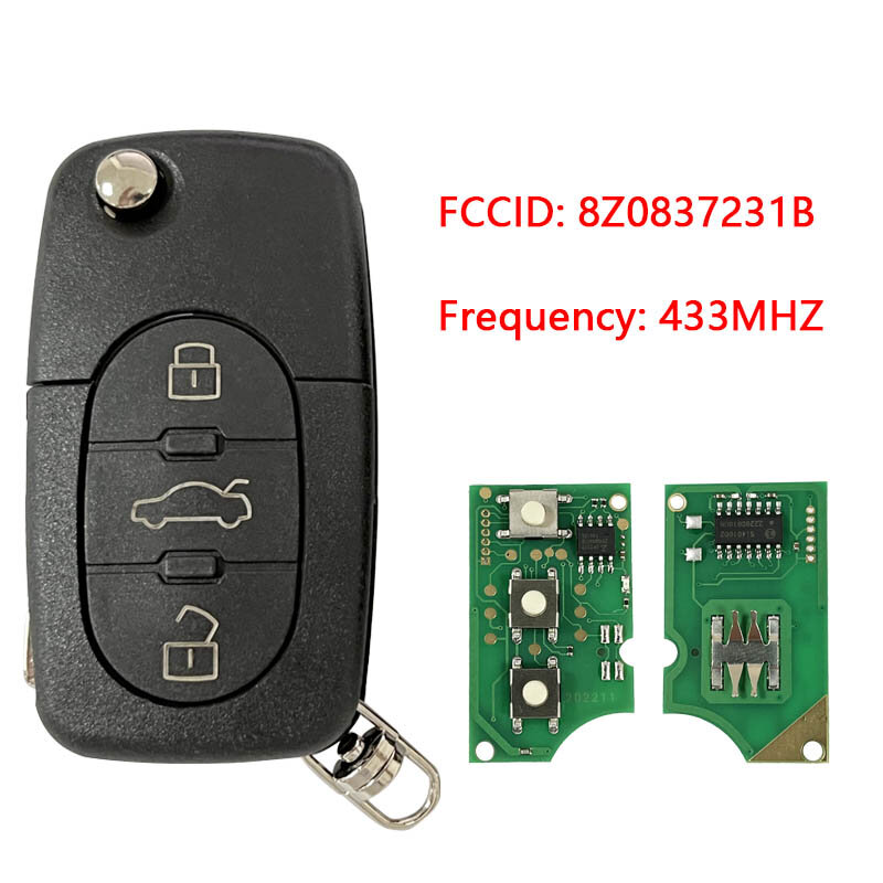 Audi Flip Remote 3 Botões, Aftermarket, 433MHz, FCCID 8Z0837231D