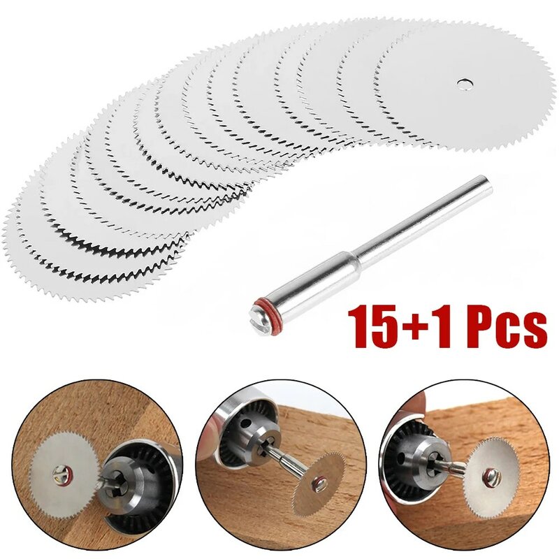 15Pc Stainless Steel Slice Metal Cutting Disc With 2.35MM Mandrel For Dremel Rotary Tools 16/18/22/25/32mm Cutting Disc