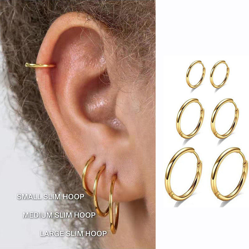 6/8/10/14/16/20mm Tiny Circle Stainless Steel Huggie Hoop Earrings for Women Men Anti-allergic Cartilage Piercing Loop Ring