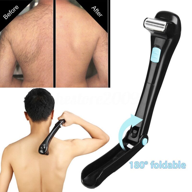 Removedor de cabelo traseiro elétrico dobrável para homens, bateria de depilação manual, 180 graus