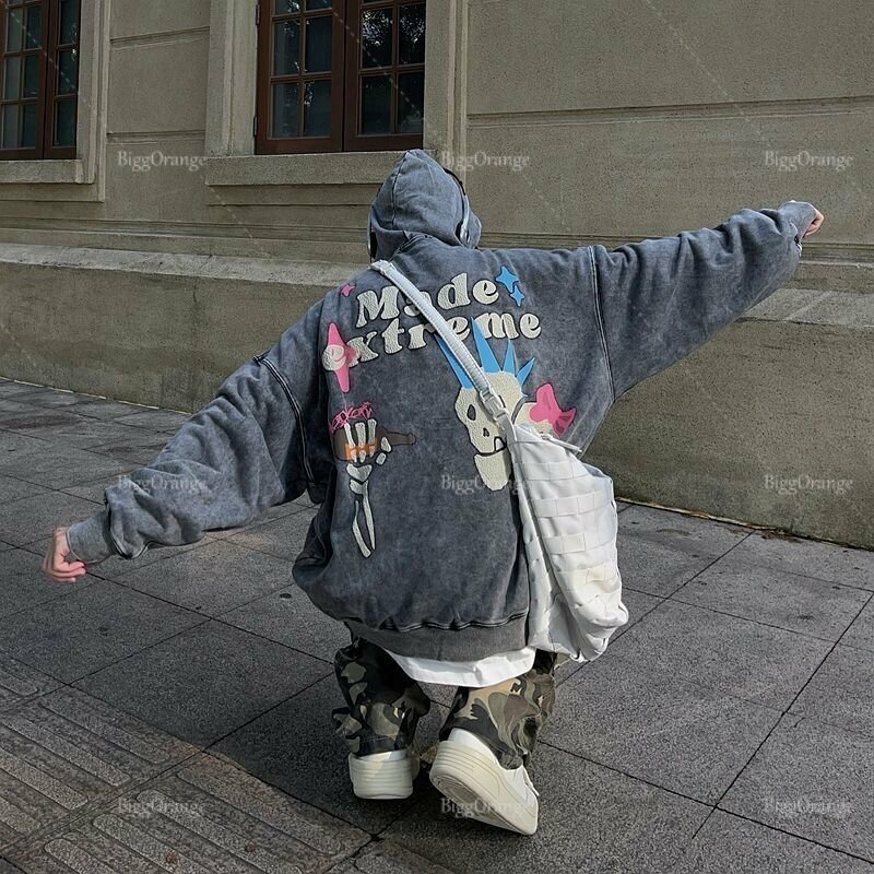 Retro crânio impressão hoodie homem esporte oversized moletom harajuku gothic americano novo em alta qualidade streetwear roupas femininas