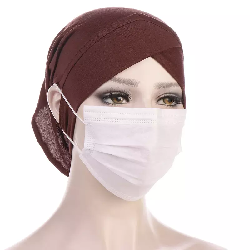 2021 neue Baumwolle Earhole Instant Underscarf Elastische Atmungsaktive Moslemische Innere Hijabs Kreuz Stirn Weibliche Kopftuch Turban Motorhaube