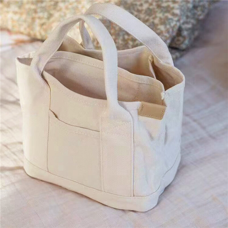 Simple Canvas Tote Bag Women's Trendy Solid Color Handbag Casual Large Bookbag For Students
