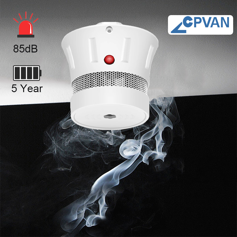CPVAN detektor asap Sensor Alarm asap independen keamanan rumah 85dB detektor api sistem perlindungan keselamatan baterai 5 tahun