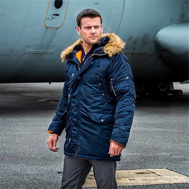 Mantel Slim Fit musim dingin pria, jaket militer empuk Parka tebal untuk cuaca dingin 2024