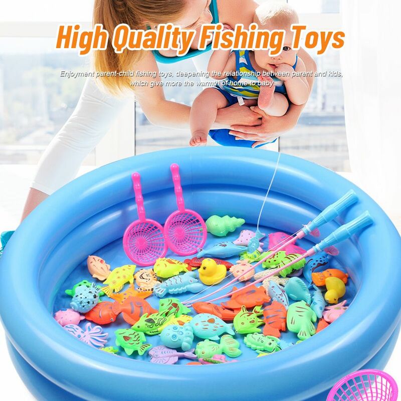 Piscina bebê jogar pai-criança jogo interativo banho de água brinquedos de pesca magnética conjunto de brinquedos de pesca 3d vara de peixes net