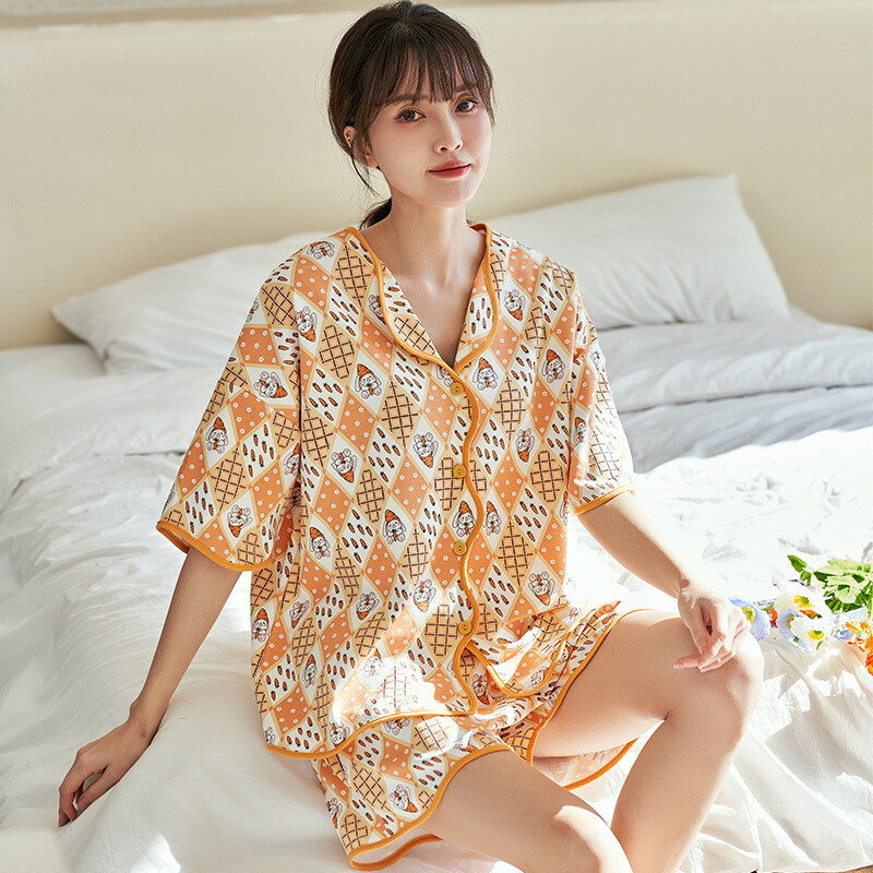UHYTGF-Pijama de manga corta para mujer, conjunto de dos piezas con estampado, ropa de dormir fina para estudiantes, 2023