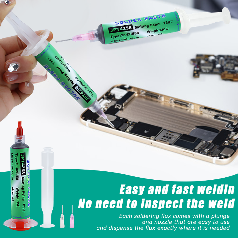 Sn42Bi58 SMD Welding Paste 138 ℃ Low Temperature Lead-free Syringe No Clean Solder Paste For Phone Component Repair