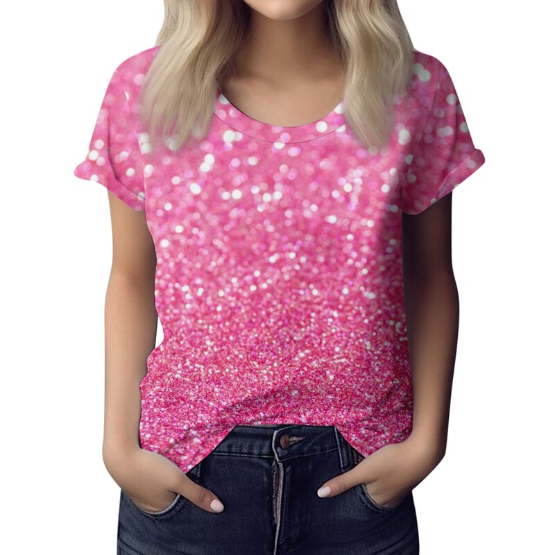 Women's Fashion Casual Valentine's Day Printed Round Neck Short Sleeve Top Blouse Elegant And Youth Woman Blouses Classic