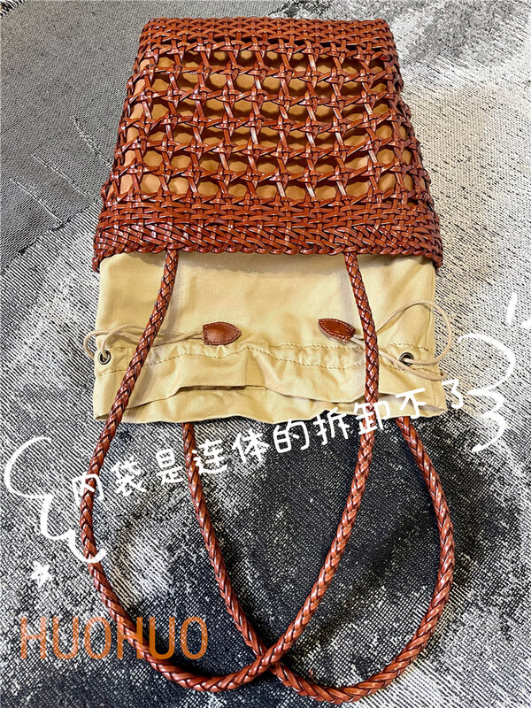Bolso de hombro hecho a mano de piel de vaca de vacaciones de estilo francés, bolso tejido de cuero genuino, bolso de viaje