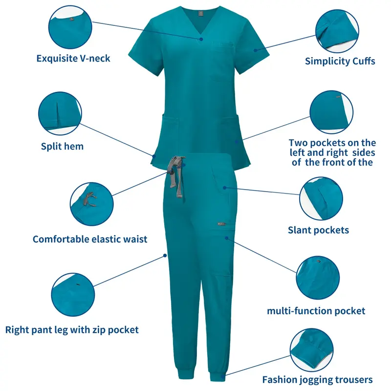 Scrubs Uniform Suit Short Sleeve V-neck Tops+jogger Pants Set Nursing Uniform Women Multicolor Pet Doctor Scrub Medical Workwear