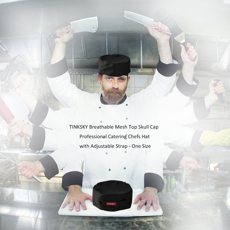 TINKSKY cappello da cuoco professionale con teschio in rete traspirante con cinturino regolabile-taglia unica (nero)