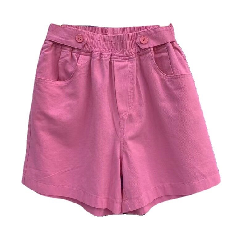 Pantalones cortos de mezclilla para mujer, Shorts de pierna ancha y cintura alta, holgados e informales, de algodón, color morado, 2023