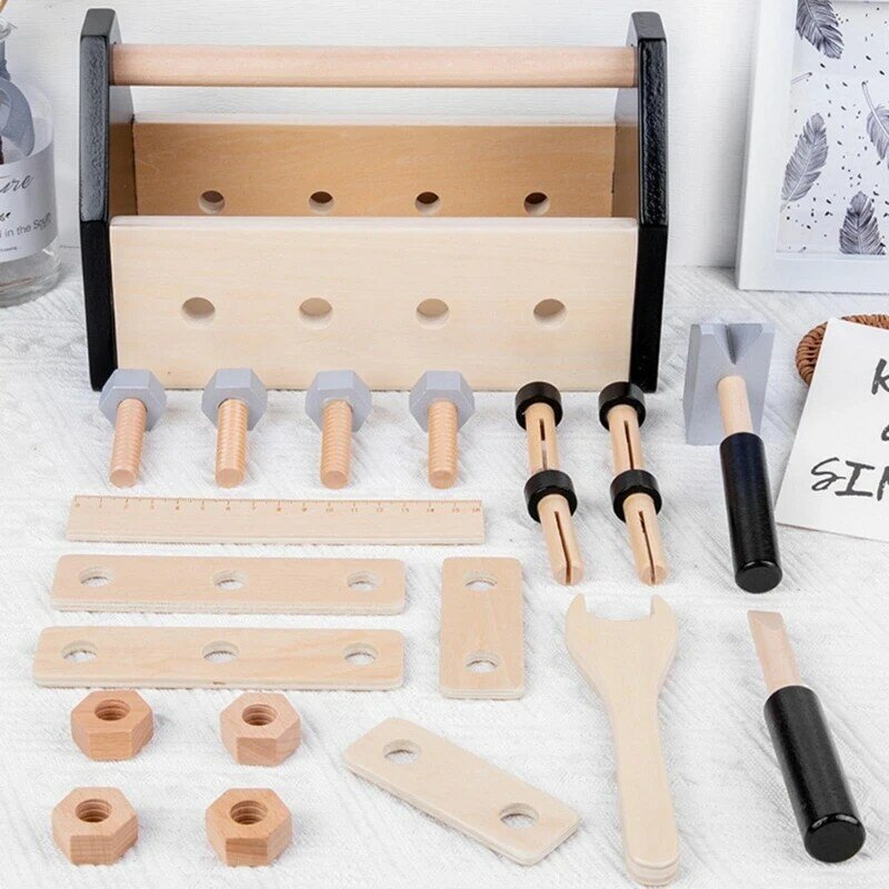 Kotak Alat Portabel Set Alat Perakitan Mainan Kit Alat Konstruksi Mainan Tukang Kayu Pencerahan Sensorik Mainan Pura-pura
