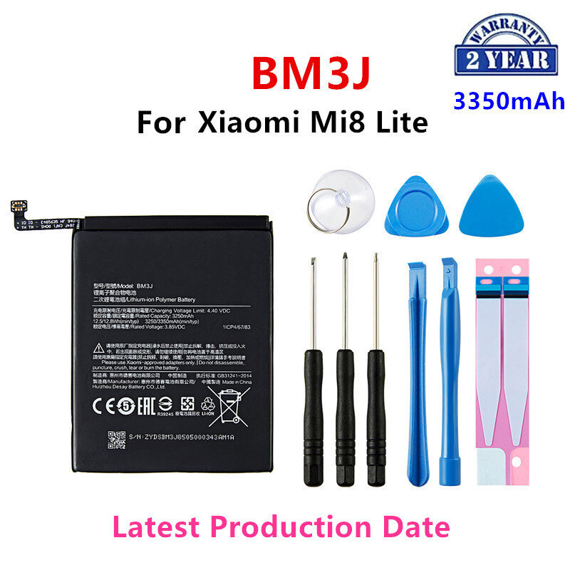 Bm3j 3350mah bateria para xiaomi 8 lite mi8 lite bm3j, alta qualidade telefone substituição baterias + ferramentas