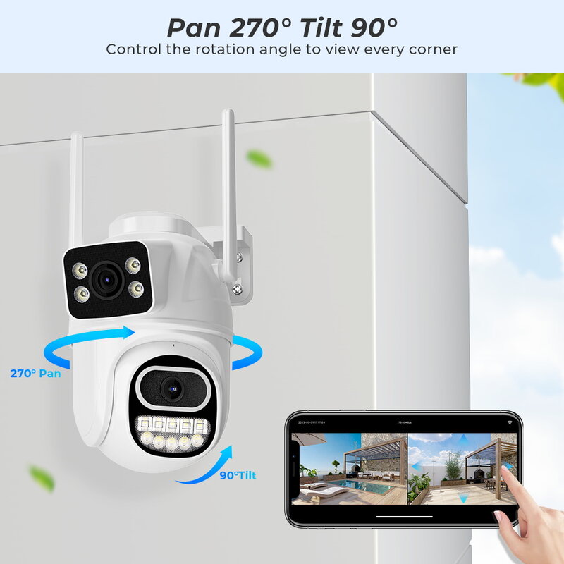 Cámara PTZ 4K 8MP HD Wifi, lente Dual, pantalla Dual AI, seguimiento automático al aire libre, cámara IP de Audio, videovigilancia inteligente CCTV P2P ICSEE