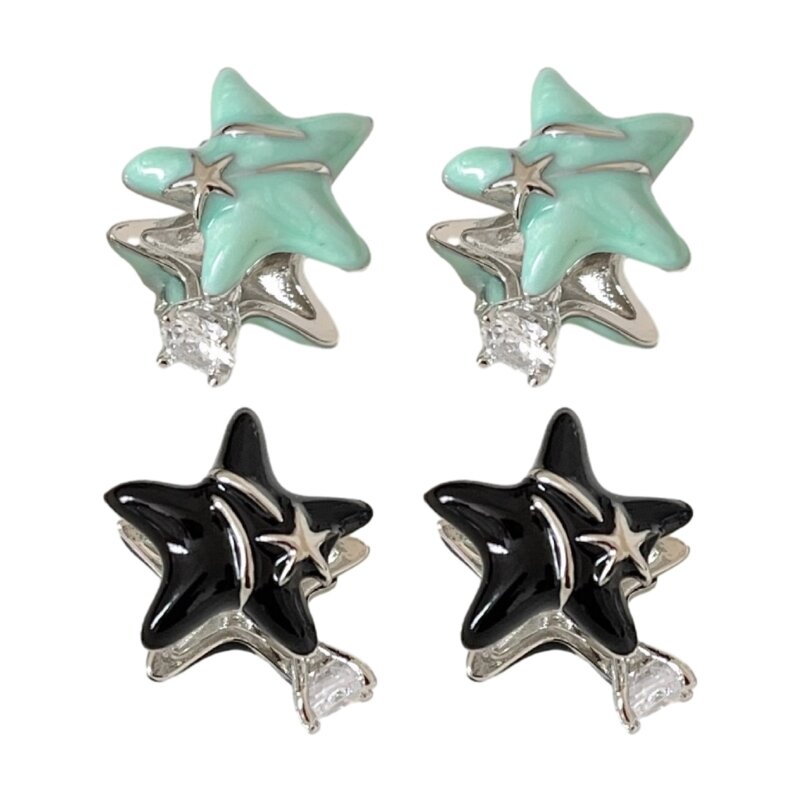 Clips d'oreille étoile à cinq branches avec biscuits double face, boucles d'oreilles design de niche, bijoux de fête de mariage, 1 paire