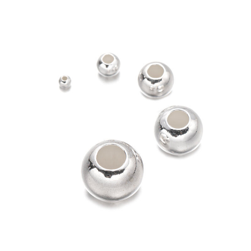 925 srebro 2-10MM okrągła kula przekładka luźne koraliki do bransoletki naszyjnik biżuteria akcesoria akcesoria rzemieślnicze urok