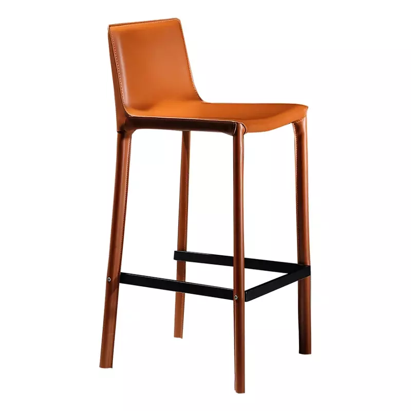 Nordic Saddle Leather Bar Chair Hotel Coffee Shop High Stool Home Leisure Bar Stool Model Room Light Luxury Chair