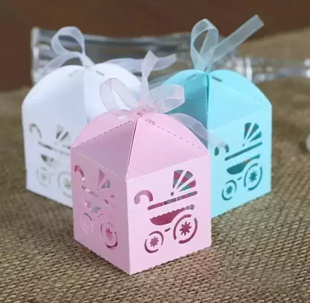 Scatola di favore per carrozzina tagliata al Laser da 10 pezzi Bomboniere scatole di caramelle regalo Baby Shower decorazione per feste
