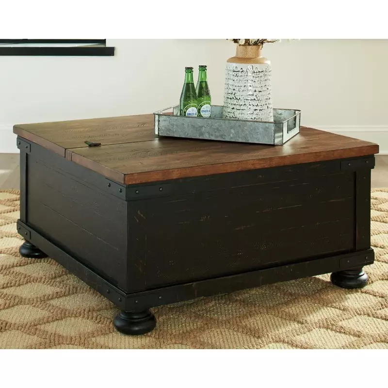 Кофейный столик Valebeck с подъемной столешницей для фермерского дома, Состаренный коричневый и черный, размеры 36 дюймов X 36 дюймов X 18 дюймов, комплекты для столовой