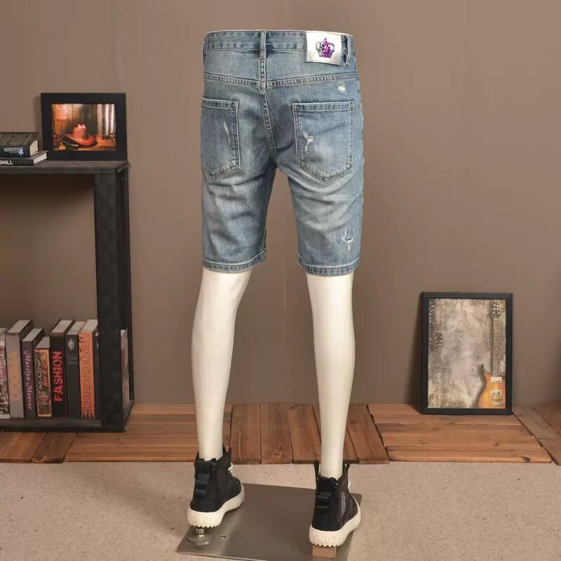 レトロスタイルのメンズジーンズ,伸縮性のあるタイトフィットのサマースタイルのデニムパンツ,クラシックなブルーのヒップホップデザイン
