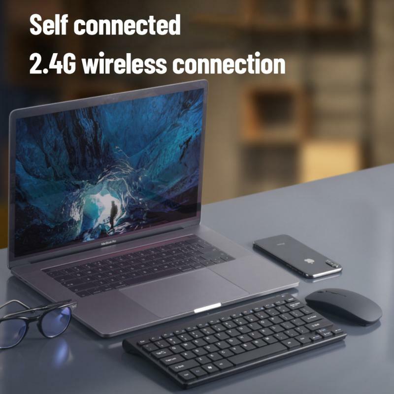 RYRA Setelan Keyboard dan Mouse Nirkabel 2.4G USB 2.0 Desain Ramping Portabel Keyboard Ergonomis dan Pengurangan Kebisingan Tikus untuk Laptop PC